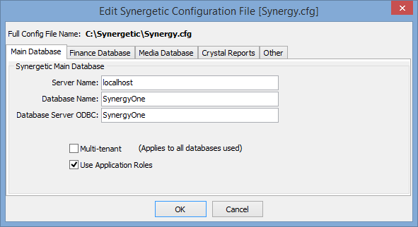 Edit Synergetic Configuration File [Synergy.cfg] window - Main Database tab